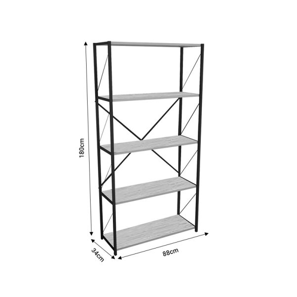321 000004 3 7 Bookcase Tikilmo pakoworld anthracite melamine-black metal 88x34x180cmIndoor furniture > Bookshelves