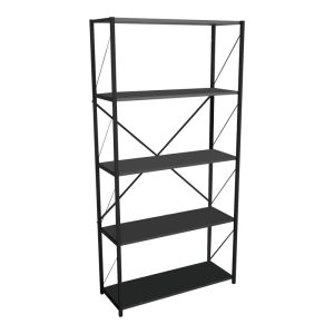321 000004 9 Bookcase Tikilmo pakoworld anthracite melamine-black metal 88x34x180cmIndoor furniture > Bookshelves