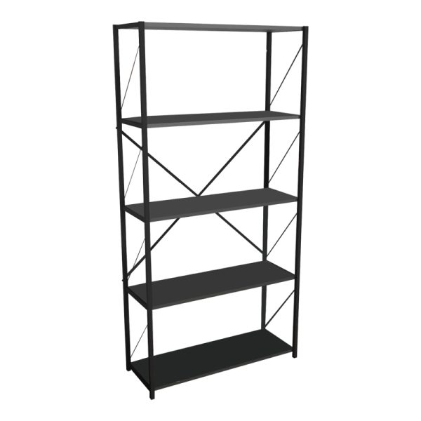 321 000004 9 Bookcase Tikilmo pakoworld anthracite melamine-black metal 88x34x180cmIndoor furniture > Bookshelves