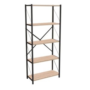 321 000005 10 Bookcase Draizy pakoworld oak melamine-black metal 63x30x150cmIndoor furniture > Bookshelves
