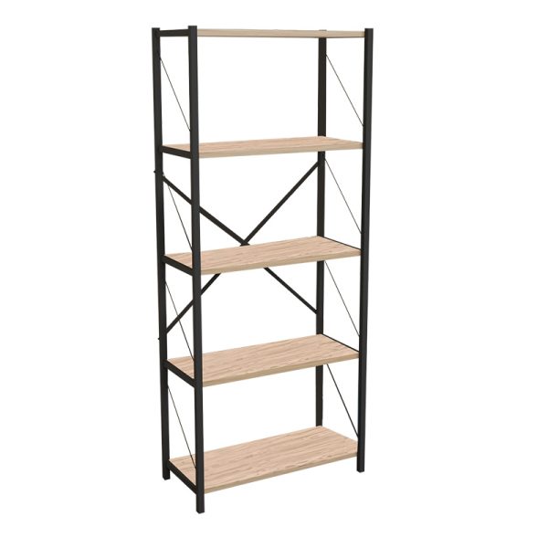 321 000005 10 Bookcase Draizy pakoworld oak melamine-black metal 63x30x150cmIndoor furniture > Bookshelves