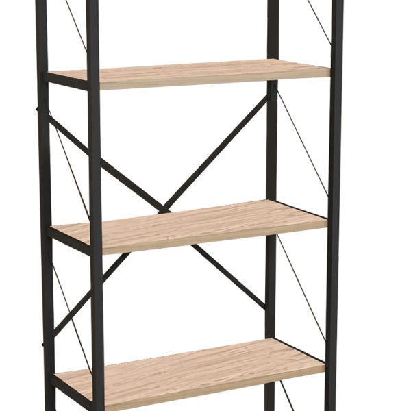 321 000005 2 9 Bookcase Draizy pakoworld oak melamine-black metal 63x30x150cmIndoor furniture > Bookshelves