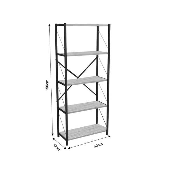 321 000007 3 7 Bookcase Draizy pakoworld anthracite melamine-black metal 63x30x150cmIndoor furniture > Bookshelves