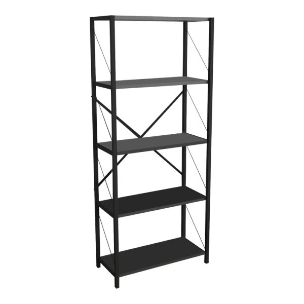 321 000007 9 Bookcase Draizy pakoworld anthracite melamine-black metal 63x30x150cmIndoor furniture > Bookshelves