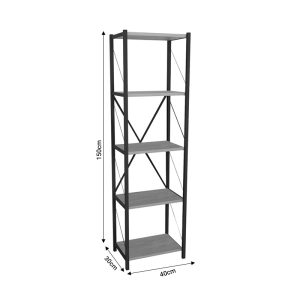 321 000009 3 7 Bookcase Glase pakoworld anthracite melamine-black metal 40x30x150cmIndoor furniture > Bookshelves