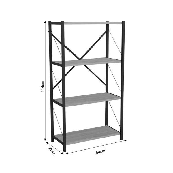 321 000011 3 7 Bookcase Jackrey pakoworld anthracite melamine-black metal 60x30x114cmIndoor furniture > Bookshelves