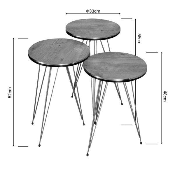 321 000068 2 11 Side tables Wakmi pakoworld 3 pieces set oak melamine-gold metalIndoor furniture > Tables auxiliary