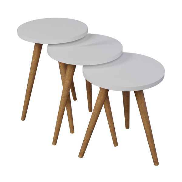 321 000090 10 Side tables Perjene pakoworld set of 3 pieces melamine in white shade and wooden legsIndoor furniture > Tables auxiliary