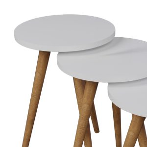 321 000090 2 7 Side tables Perjene pakoworld set of 3 pieces melamine in white shade and wooden legsIndoor furniture > Tables auxiliary
