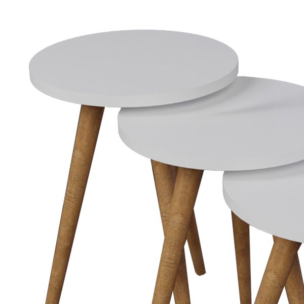 321 000090 2 7 Side tables Perjene pakoworld set of 3 pieces melamine in white shade and wooden legsIndoor furniture > Tables auxiliary