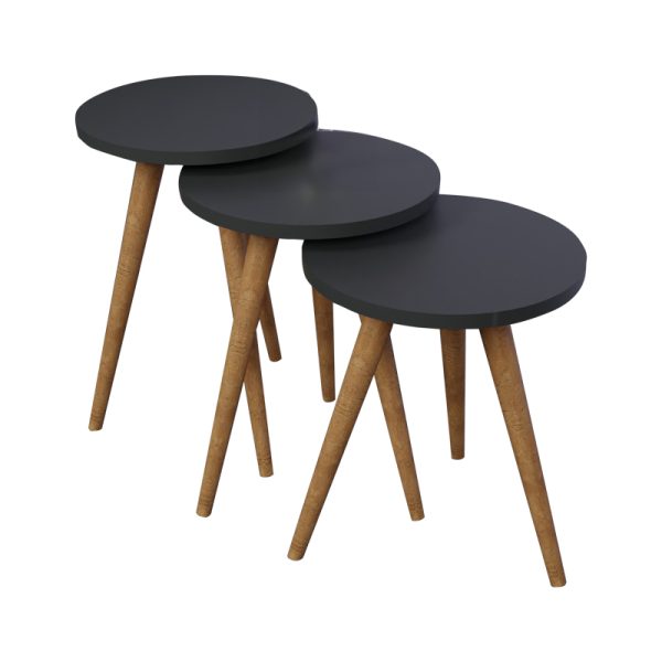 321 000091 5 Side tables Perjene pakoworld set of 3 pieces melamine in anthracite shade and wooden legsSPRING OFFERS