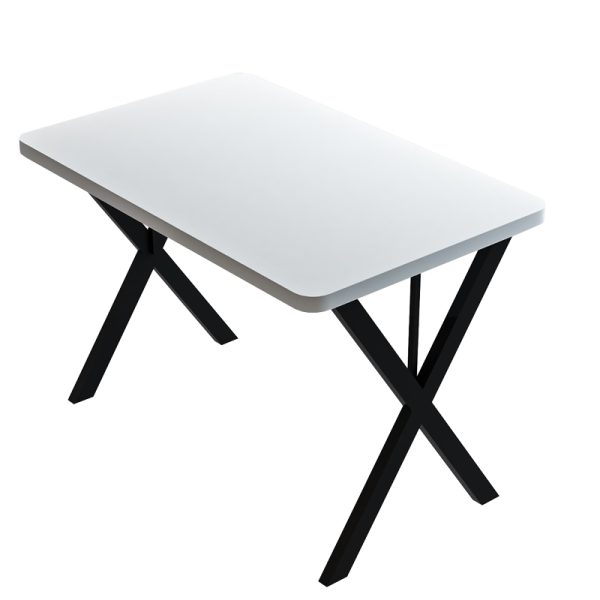 321 000097 4 Zeryin pakoworld melamine table in white shade and black metal leg 110x70x75cmIndoor furniture > Dining Tables
