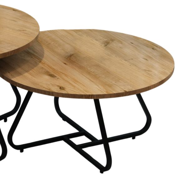 321 000110 2 6 Symeli pakoworld coffee table set of 2 black metal and melamine in natural colorIndoor furniture > Coffee tables