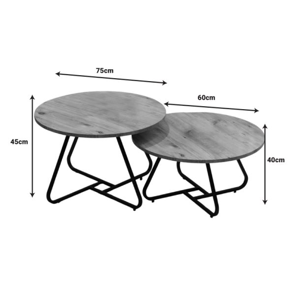 321 000110 3 6 Symeli pakoworld coffee table set of 2 black metal and melamine in natural colorIndoor furniture > Coffee tables