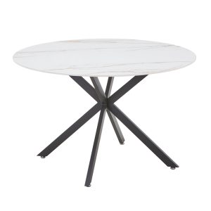 327 000028 9 Stoyen I pakoworld table white marble-beige ceramic-black metal D120x75cmIndoor furniture > Dining Tables
