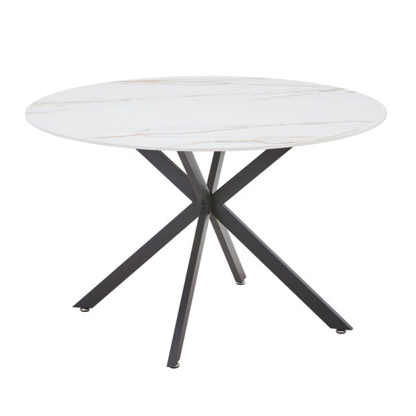 327 000028 9 Stoyen I pakoworld table white marble-beige ceramic-black metal D120x75cmIndoor furniture > Dining Tables