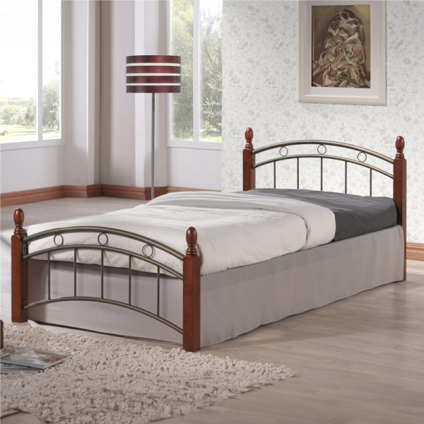 330 000004 4 Single bed Clarive pakoworld walnut color wood-black metal 90x190cmSPRING OFFERS