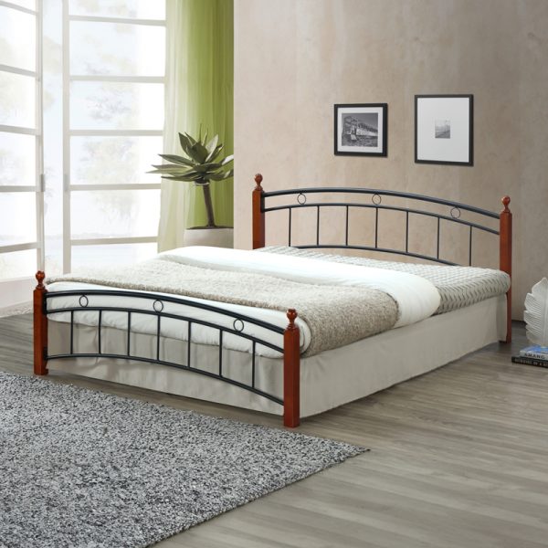 330 000006 5 Queen size bed Clarive pakoworld walnut color wood-black metal 150x190cmSPRING OFFERS