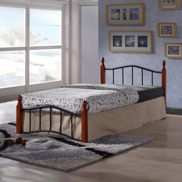 330 000007 5 Single bed Faryn pakoworld walnut color wood-black metal 90x190cmIndoor furniture > Beds