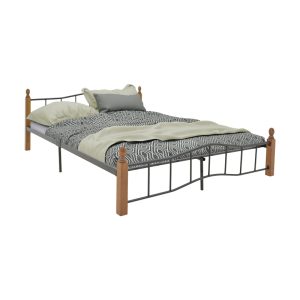 330 000008 5 Double bed Faryn pakoworld ξύλο σε καρυδί απόχρωση-black metal 140x190cmIndoor furniture > Beds