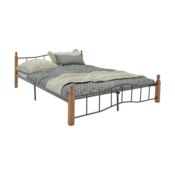 330 000008 5 Double bed Faryn pakoworld ξύλο σε καρυδί απόχρωση-black metal 140x190cmIndoor furniture > Beds