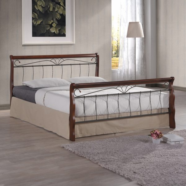 330 000011 8 Double bed Verpen pakoworld ξύλο σε καρυδί απόχρωση-black metal 150x190cmIndoor furniture > Beds