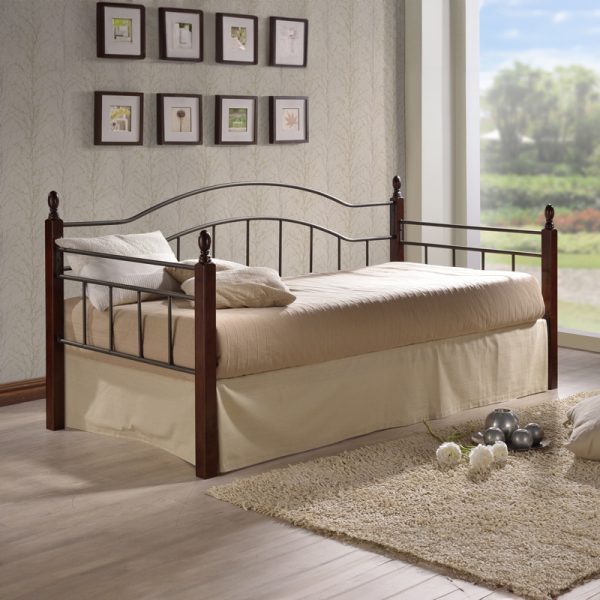 330 000012 7 Day bed Nika pakoworld walnut color wood-black metal 90x190cmIndoor furniture > Beds