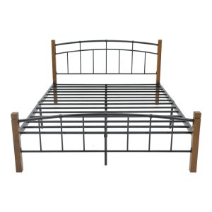 330 000019 2 2 Queen size bed Mandy pakoworld walnut color wood-black metal 150x200cmIndoor furniture > Beds