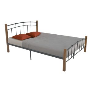 330 000019 5 Queen size bed Mandy pakoworld walnut color wood-black metal 150x200cmIndoor furniture > Beds