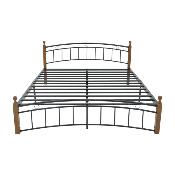 330 000020 2 2 Queen size bed Clarive pakoworld walnut color wood-black metal 150x200cmIndoor furniture > Beds