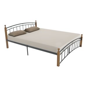 330 000021 10 Queen size bed Clarive pakoworld walnut color wood-black metal 160x200cmIndoor furniture > Beds