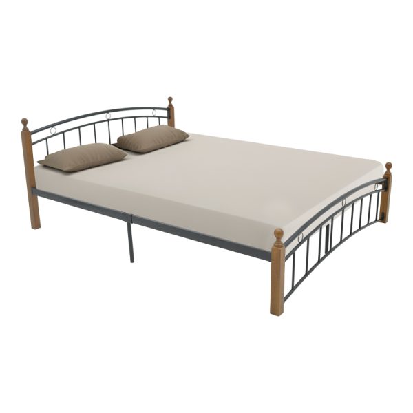 330 000021 10 Queen size bed Clarive pakoworld walnut color wood-black metal 160x200cmIndoor furniture > Beds