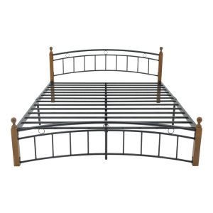 330 000021 2 7 Queen size bed Clarive pakoworld walnut color wood-black metal 160x200cmIndoor furniture > Beds