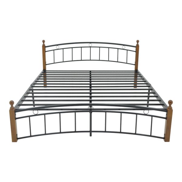 330 000021 2 7 Queen size bed Clarive pakoworld walnut color wood-black metal 160x200cmIndoor furniture > Beds