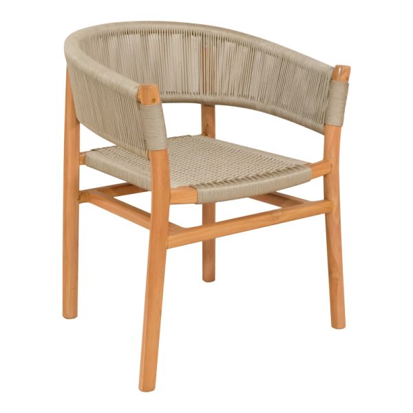 333 000001 7 Kajone armchair pakoworld teak wood skeleton in natural shade and cream pe rope 62x55x75cmBOHO CHIC > Chairs and Armchairs