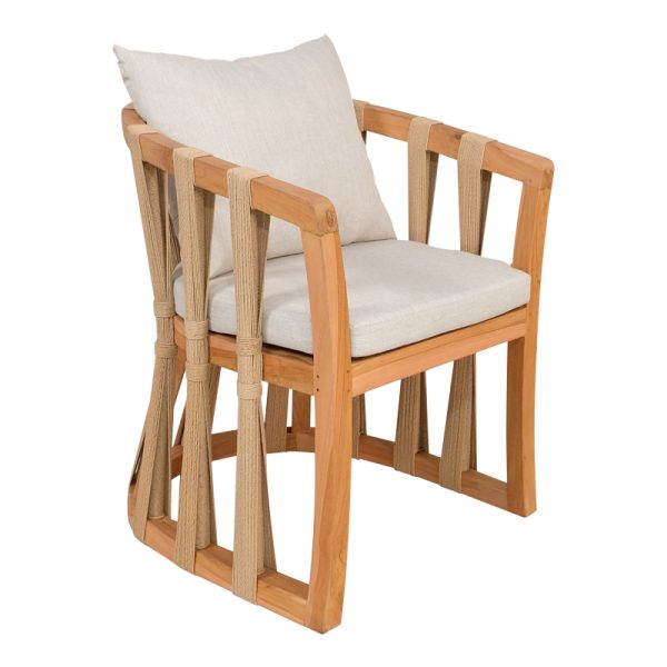 333 000002 6 Armchair Morani pakoworld teak wood skeleton and fabric in natural shade 61x66x75cmBOHO CHIC > Chairs and Armchairs