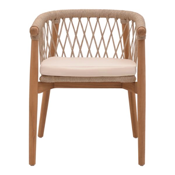 334 000005 3 2 Armchair Abby pakoworld teak wood skeleton in natural shade and cream cushion 60x58x78cmBOHO CHIC > Chairs and Armchairs