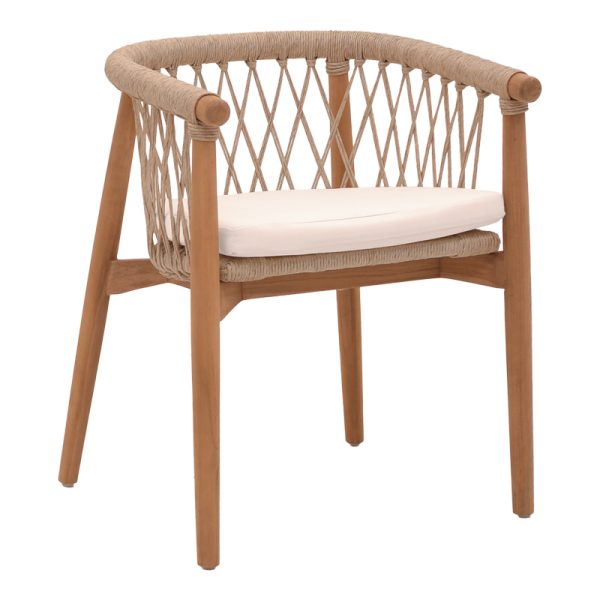 334 000005 5 Armchair Abby pakoworld teak wood skeleton in natural shade and cream cushion 60x58x78cmBOHO CHIC > Chairs and Armchairs