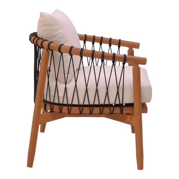 335 000004 2 2 Armchair Haibo pakoworld natural teakwood-black rope-white cushion 80x75x72cmBOHO CHIC > Chairs and Armchairs