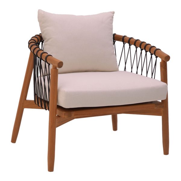 335 000004 5 Armchair Haibo pakoworld natural teakwood-black rope-white cushion 80x75x72cmBOHO CHIC > Chairs and Armchairs