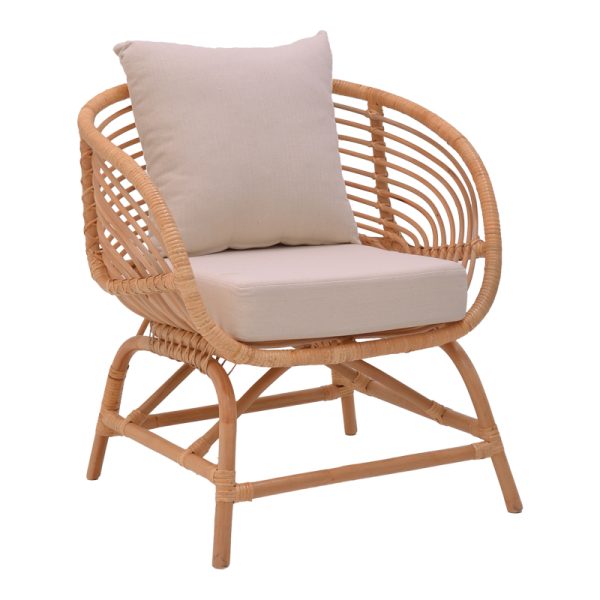 335 000011 5 Armchair Caxen pakoworld natural rattan-white pillow 72x63x75cmBOHO CHIC > Chairs and Armchairs