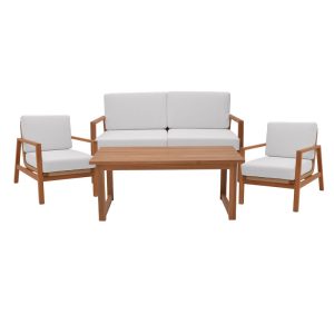 335 000020 4 Doumain pakoworld lounge set of 4 natural teak wood-white cushion-natural rattanBOHO CHIC > Other Furnishings