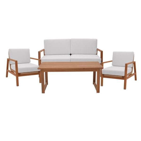 335 000020 4 Doumain pakoworld lounge set of 4 natural teak wood-white cushion-natural rattanBOHO CHIC > Other Furnishings