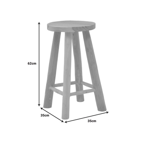 336 000020 4 6 Charloce stool pakoworld natural color teak wood D35x62cmBOHO CHIC > Stools