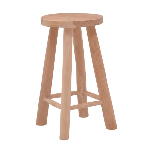 336 000020 9 Charloce stool pakoworld natural color teak wood D35x62cmBOHO CHIC > Stools