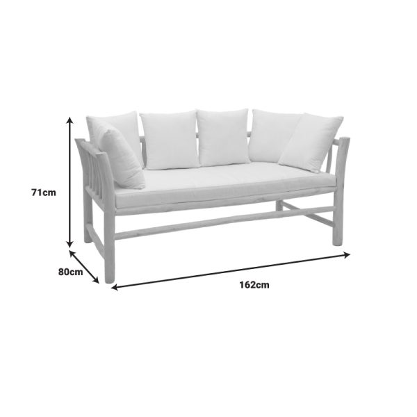 336 000025 4 4 2-seater sofa Dranjere pakoworld natural color teak wood with beige fabric 167x80x71cmBOHO CHIC > Sofas & Benches