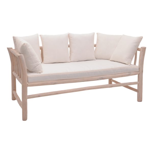 336 000025 7 2-seater sofa Dranjere pakoworld natural color teak wood with beige fabric 167x80x71cmBOHO CHIC > Sofas & Benches