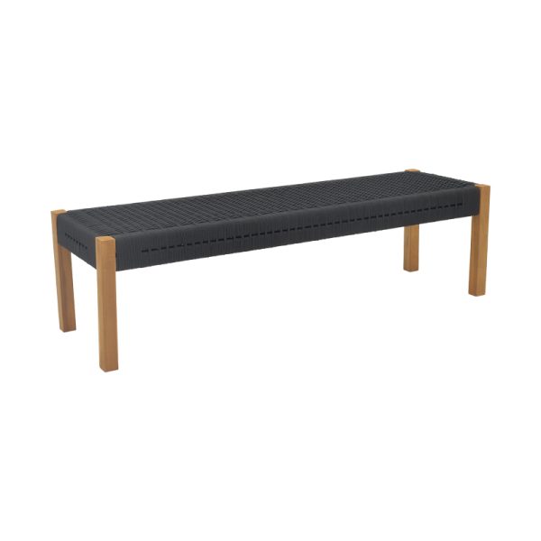 340 000013 7 Bench Uma pakoworld teak wood and pe rope in black shade 120x45x40cmBOHO CHIC > Sofas & Benches