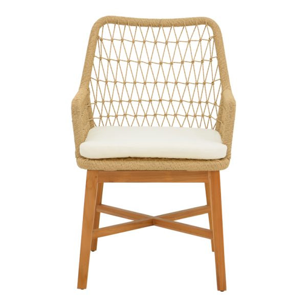 343 000004 3 2 Armchair Elaiza pakoworl teak wood and pe rope in natural-beige shade with cushion 58x60x90cmBOHO CHIC > Chairs and Armchairs