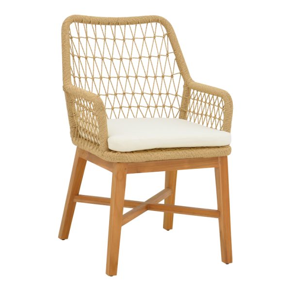 343 000004 5 Armchair Elaiza pakoworl teak wood and pe rope in natural-beige shade with cushion 58x60x90cmBOHO CHIC > Chairs and Armchairs